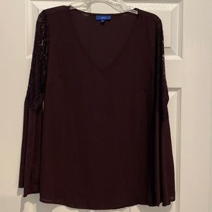 Lace bell sleeve sheer top, eggplant color